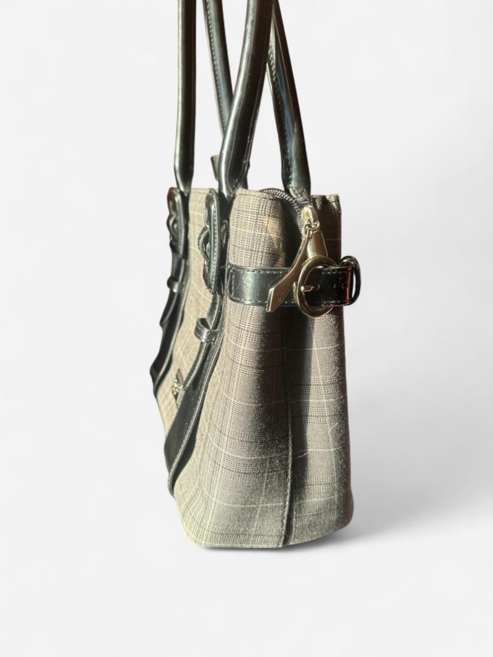 Beijo Black and Gray Plaid Shoulder Tote - Picture 3 of 6